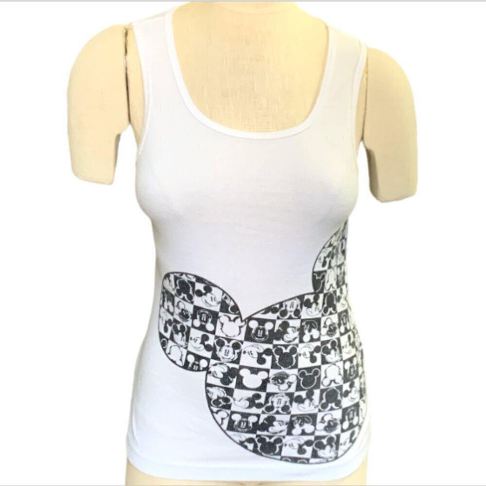 Disney Checkers Mickey Mouse Graphic Tank Top White Women Jrs Sz M(7/9) #28i